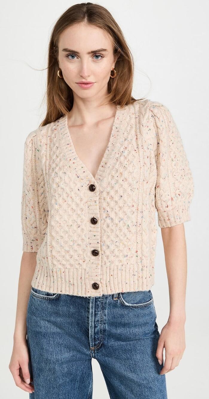 Rails Cardigan Women Medium Isla Cream Confetti Cable Knit Sweater Quiet Luxury